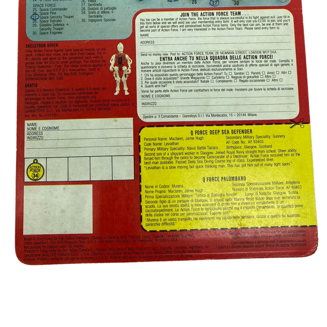 Action Force Q Force Deep Sea Defender cardback by Palitoy card back