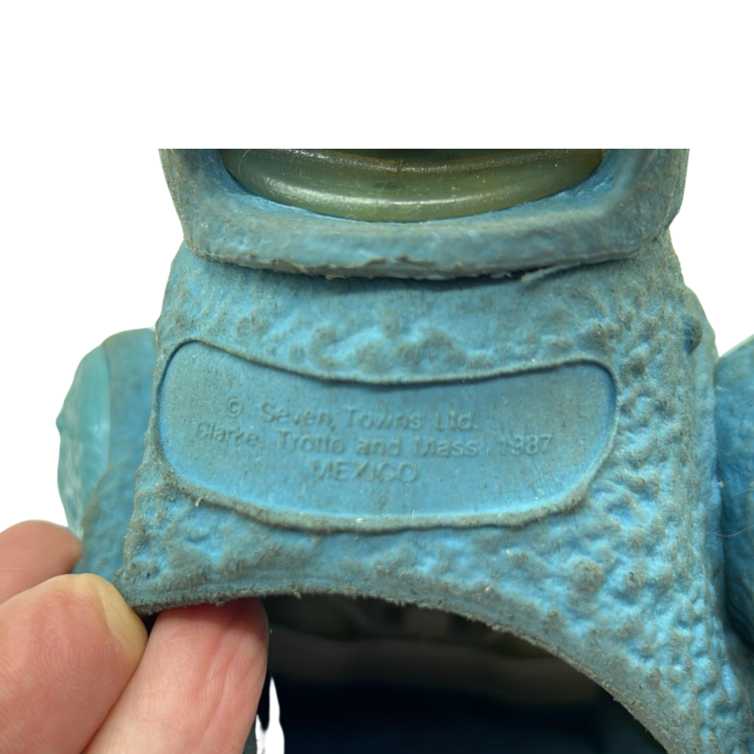 Vintage Mattel 1987 BOGLINS Plunk Boxed & Caged Rubber Puppet Blue Kids Toy