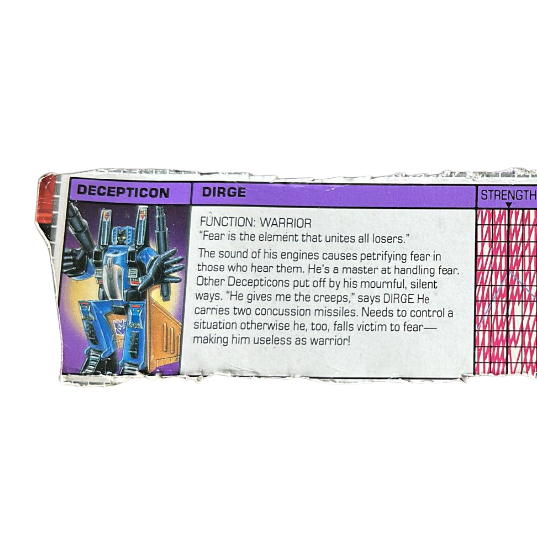 G1 Transformers Dirge Tech Spec (cut out poorly)