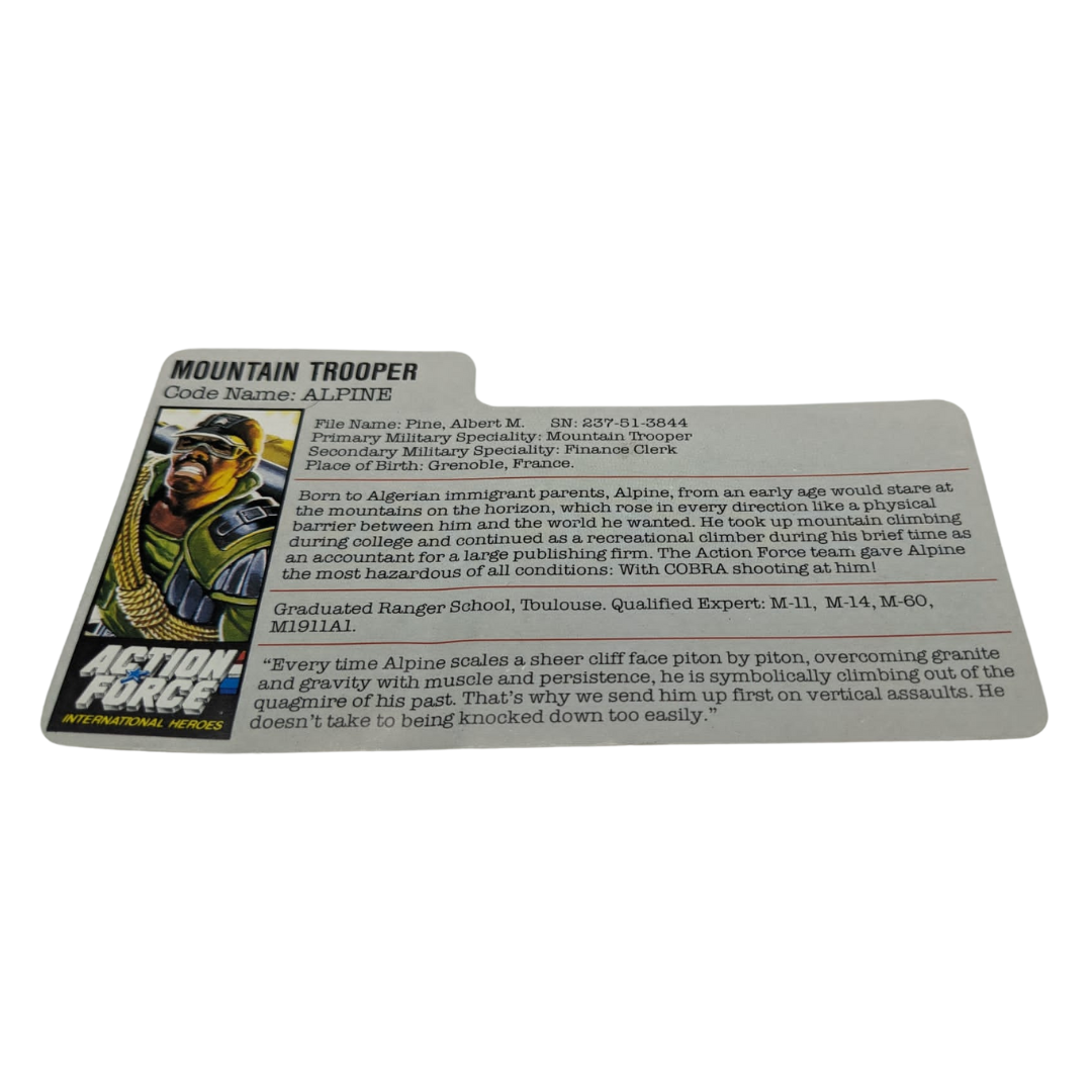 Action Force / GI Joe Fan Club Alpine filecard paper slip part
