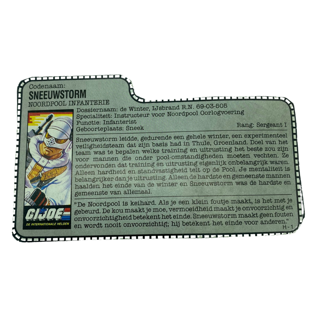 Action Force GI Joe Blizzard Dutch file card Sneeuwstorm