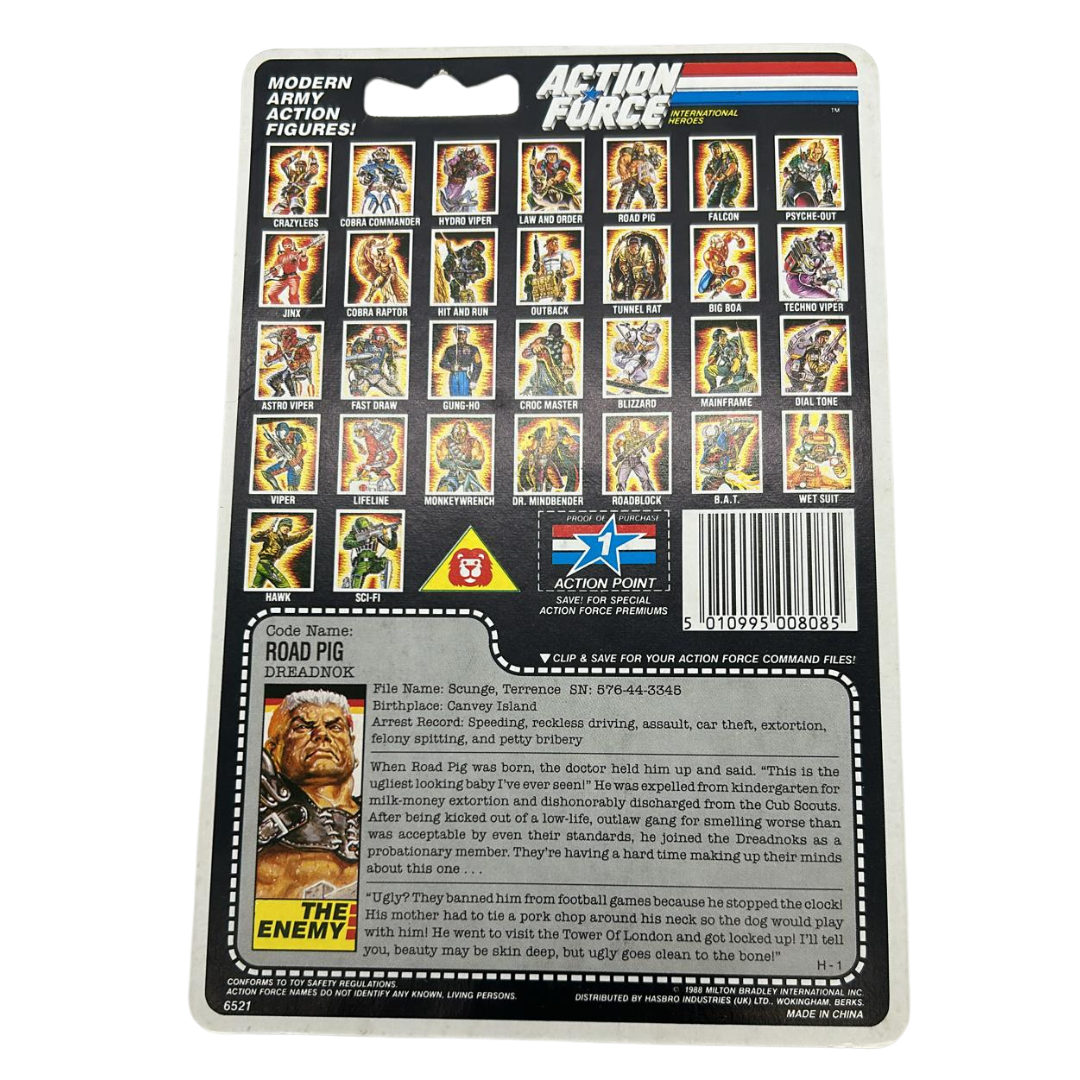 Action Force, GI Joe Road Pig figure cardback filecard, Dreadnok