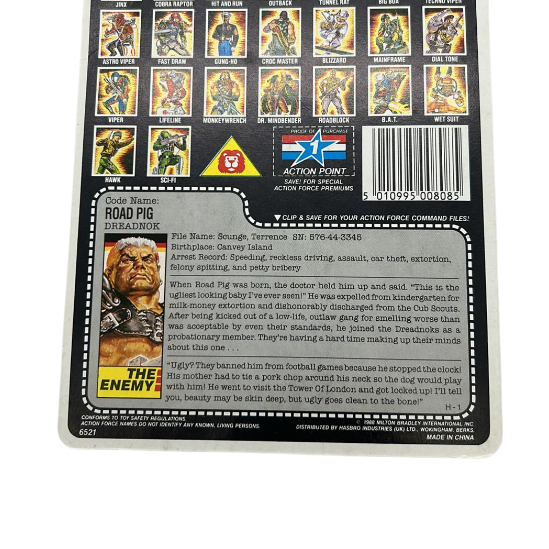 Action Force, GI Joe Road Pig figure cardback filecard, Dreadnok