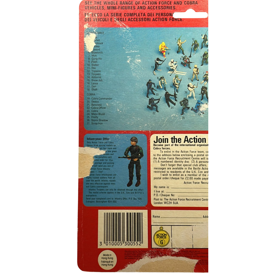 GI Joe, Action Force Tripwire cardback filecard backing card by Palitoy