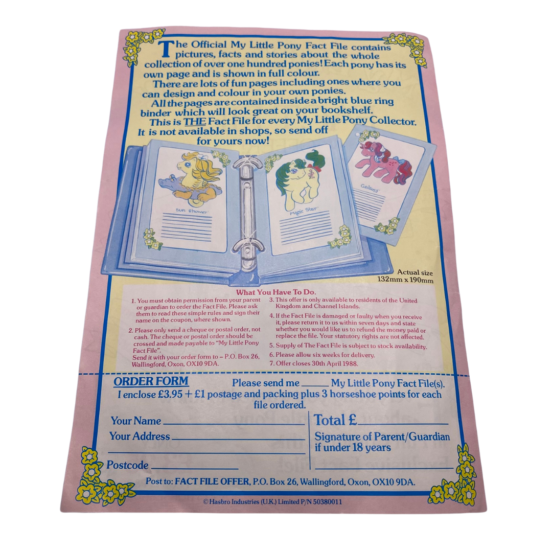G1 My Little Pony Fact File offer original leaflet 1988 United Kingdom 332-2