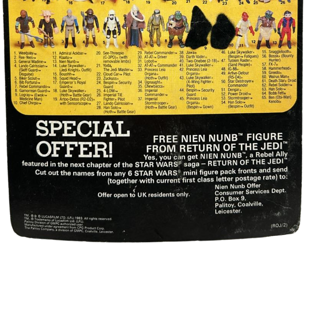 Vintage Star Wars Rees Yees ROTJ cardback 65 back Palitoy unpunched