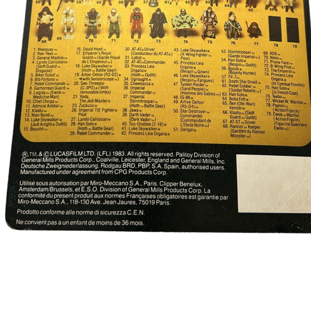 Vintage Star Wars Teebo tri logo 79 back cardback Palitoy