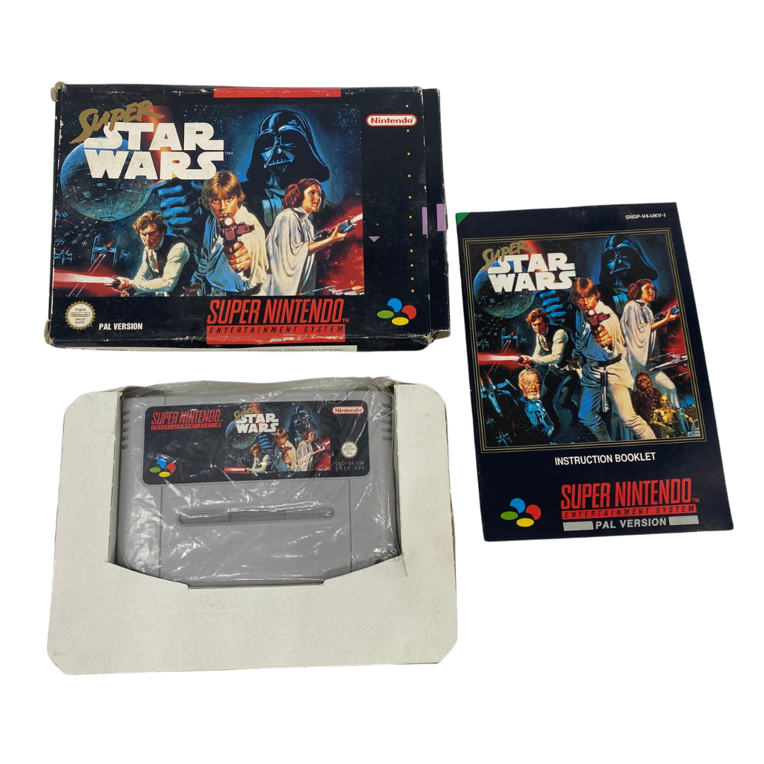 Super Nintendo SNES Super Star Wars, game box and instructions