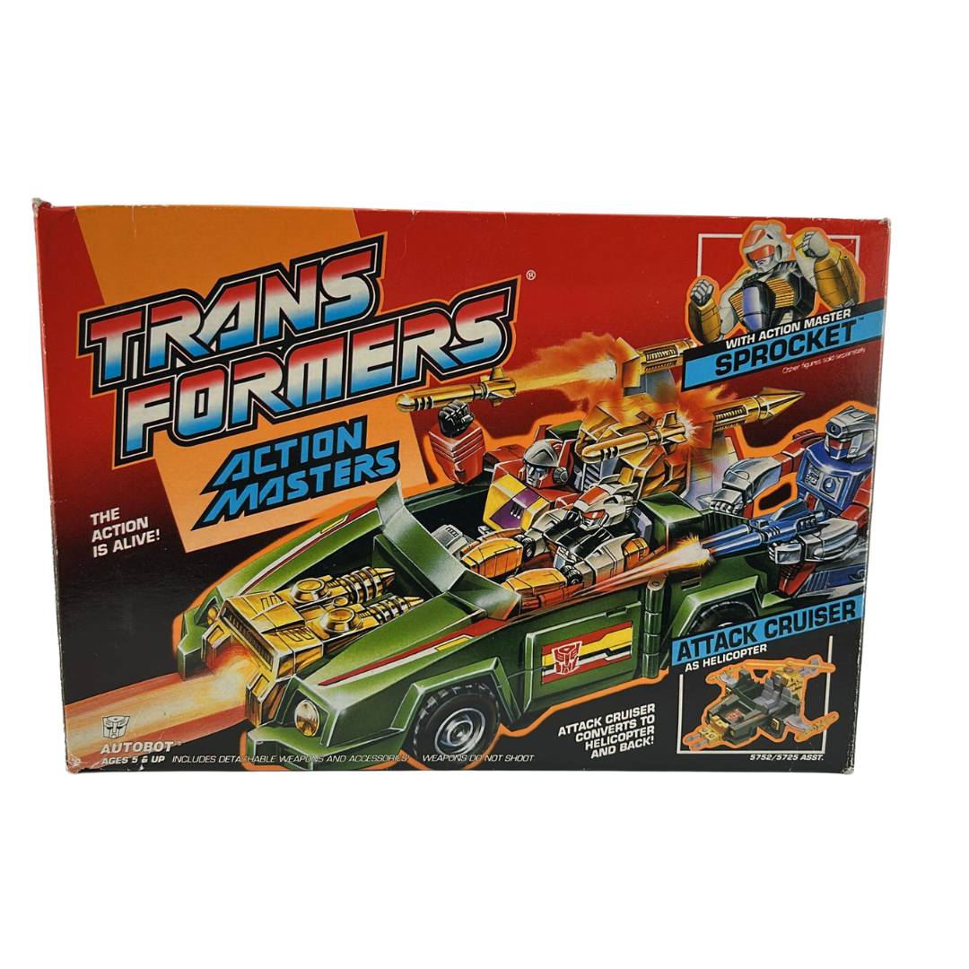 Transformers G1 Action Master Sprocket & Attack Cruiser with box not complete