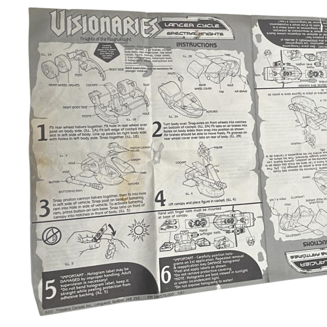 Visionaries Lancer Cycle instructions sheet