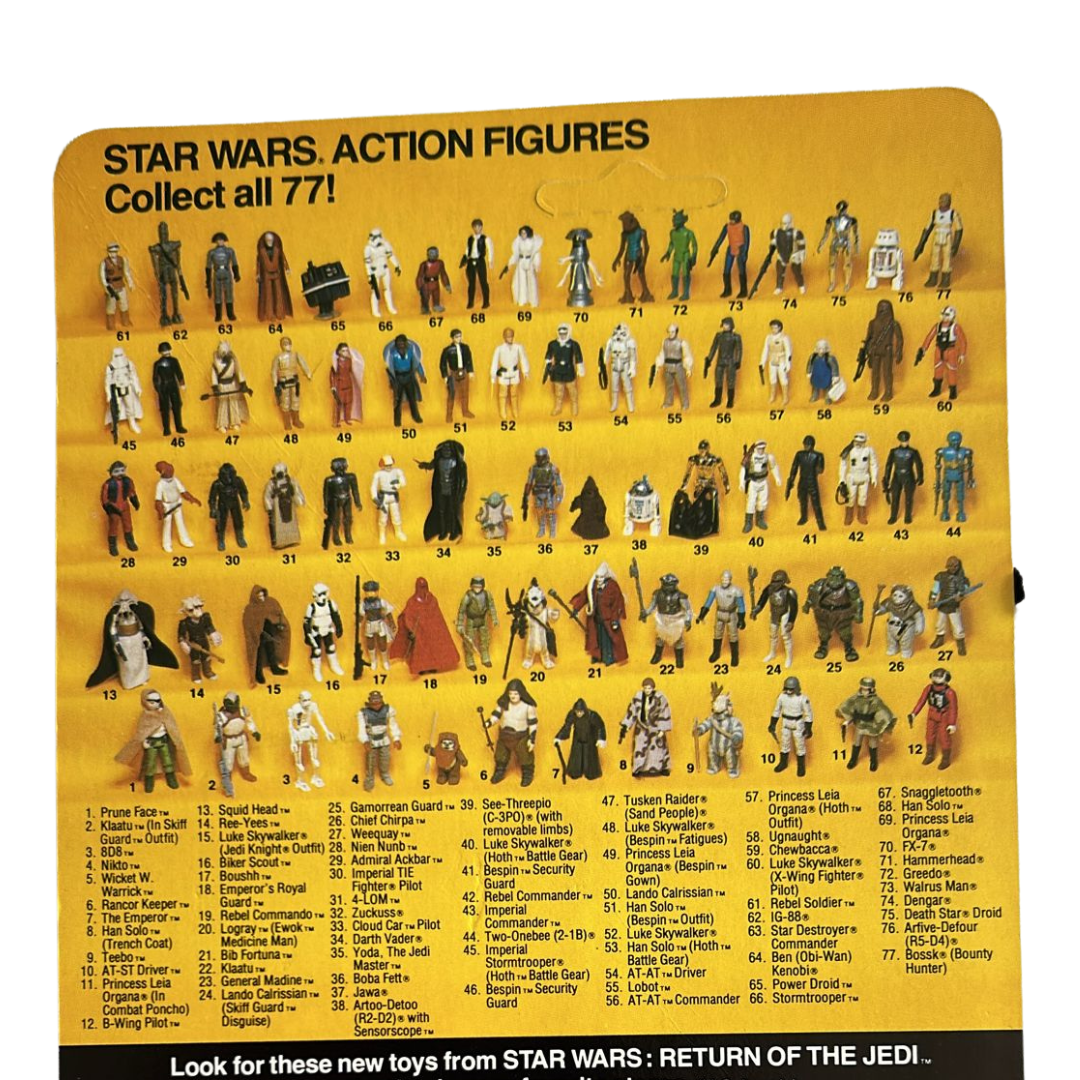 Vintage Star Wars cardback Han Trench Coat ROTJ unpunched 77 back