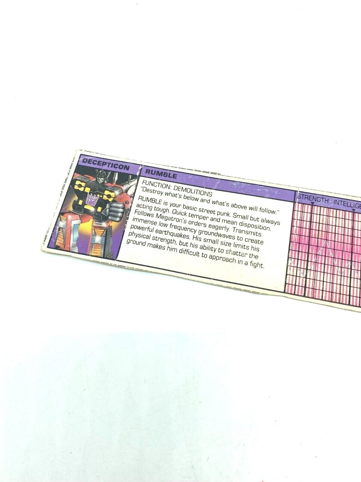 Transformers G1 Rumble cassette (Soundwave) tech spec card