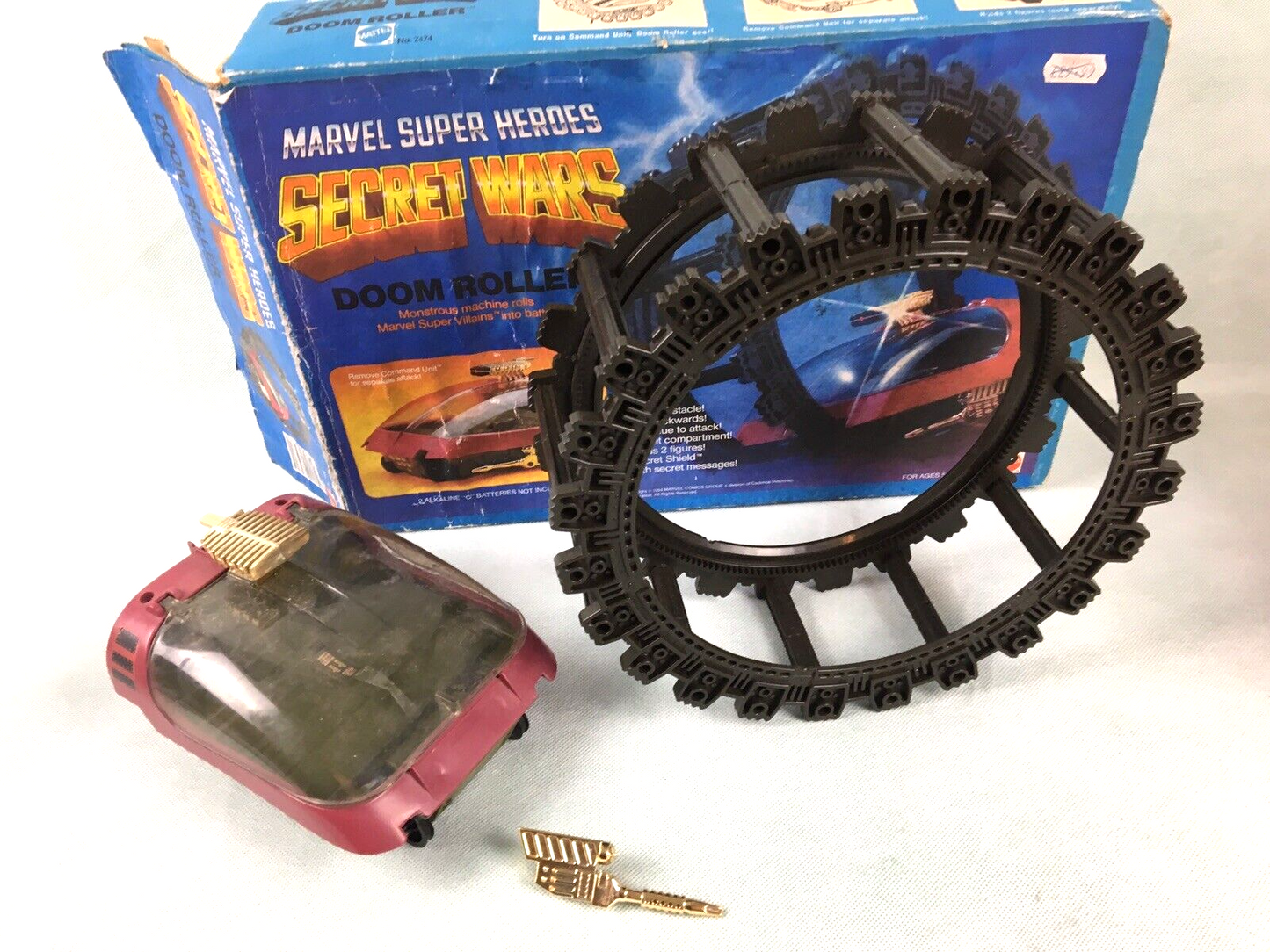 Marvel Secret Wars Doom Roller with box near complete and working