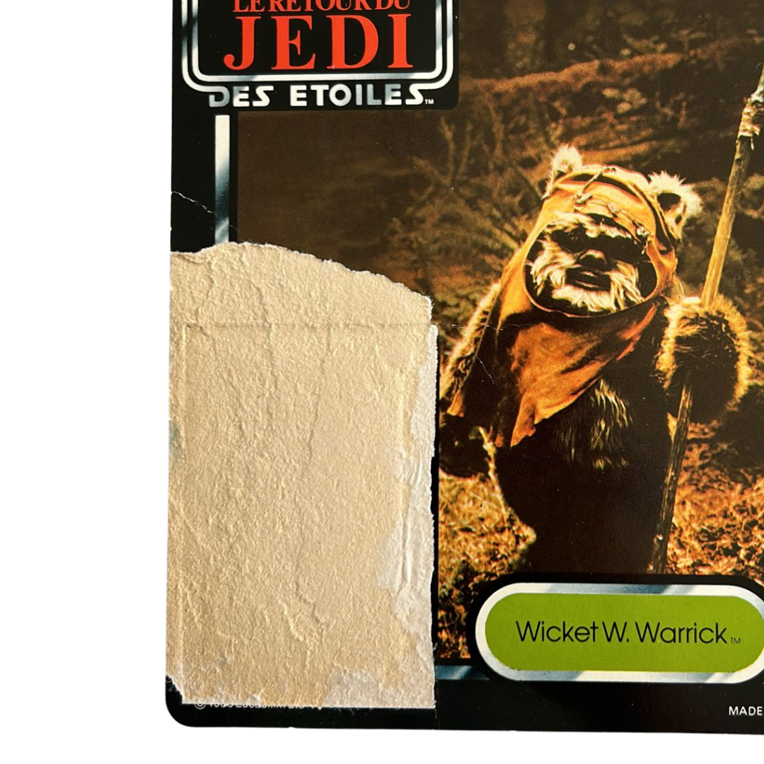 Vintage Star Wars Wicket Ewok Figure backing card tri-logo