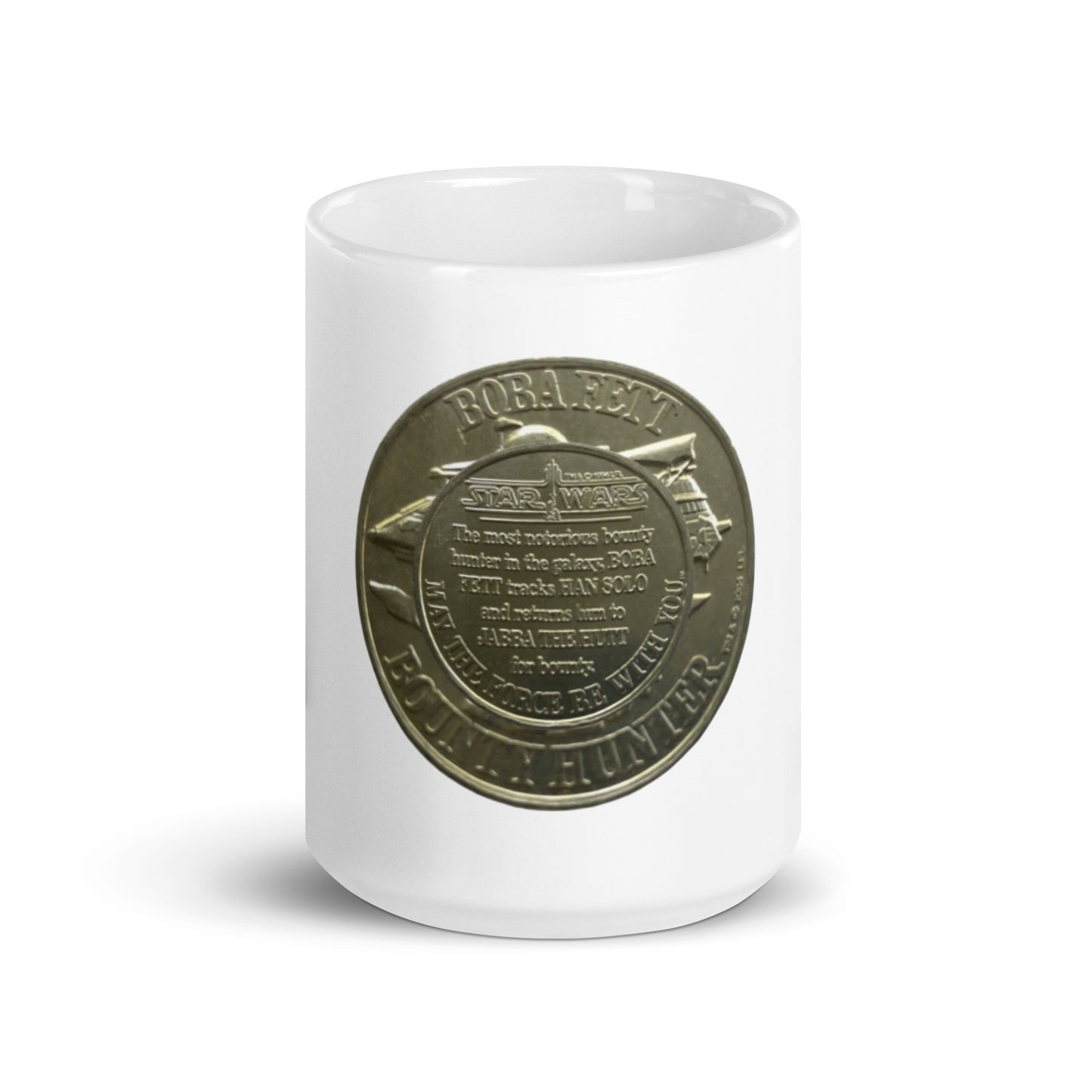 Vintage Star Wars POTF Boba Fett coin white glossy mug