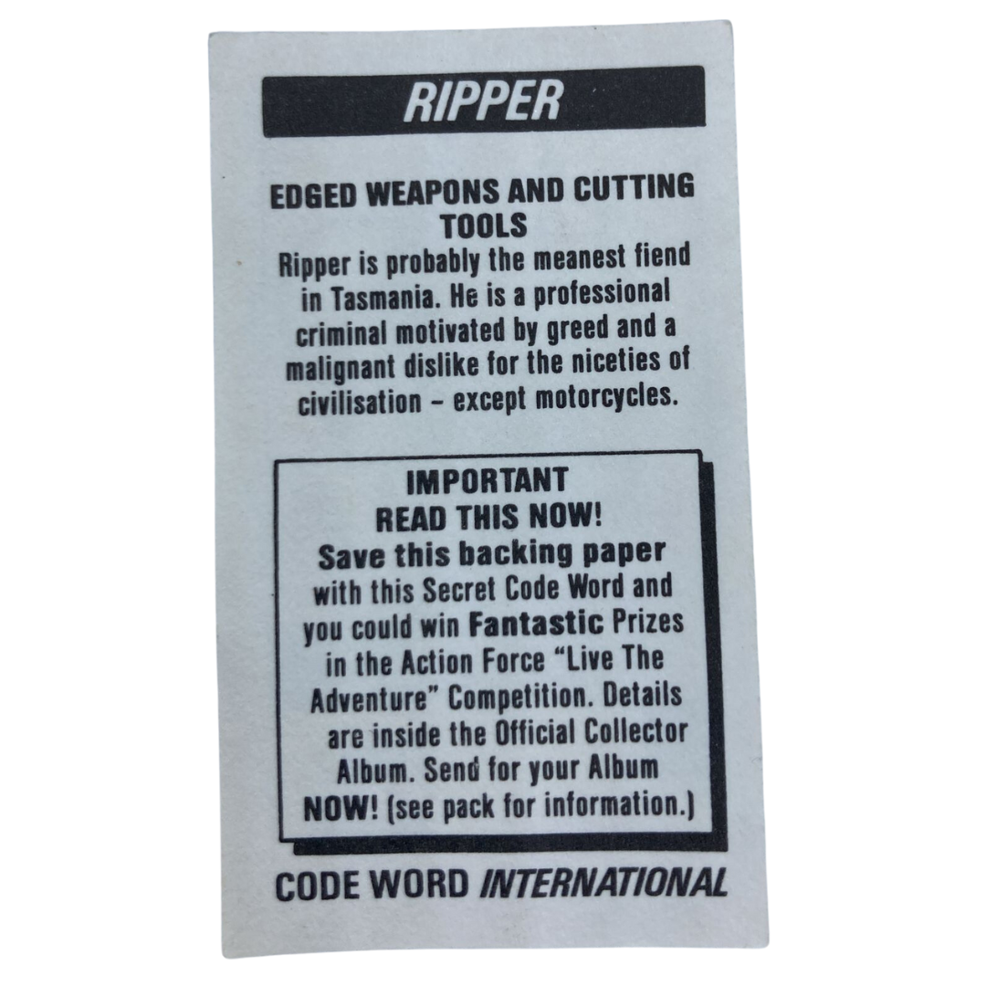 Action Force, GI Joe Ripper, Collectors card 28 enemy cobra