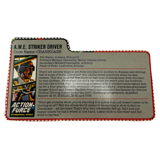 GI Joe, Action Force Crankcase filecard AWE Striker driver UK version 122
