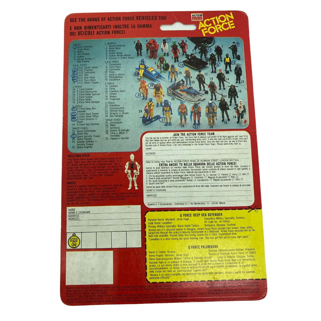 Action Force Palitoy Deep Sea Defender Q Force card back