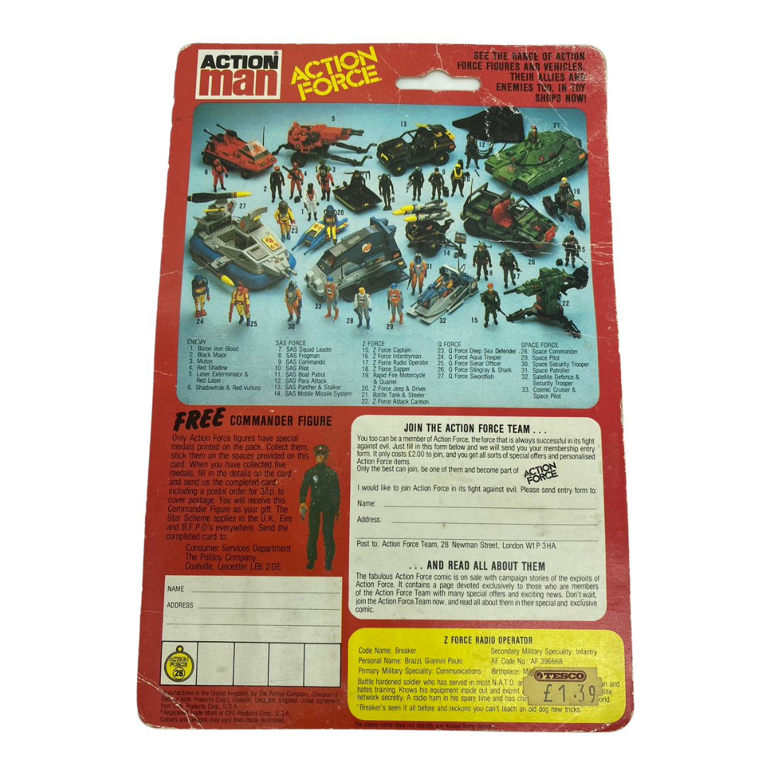 Action Force Palitoy Z Force Radio Operator card back