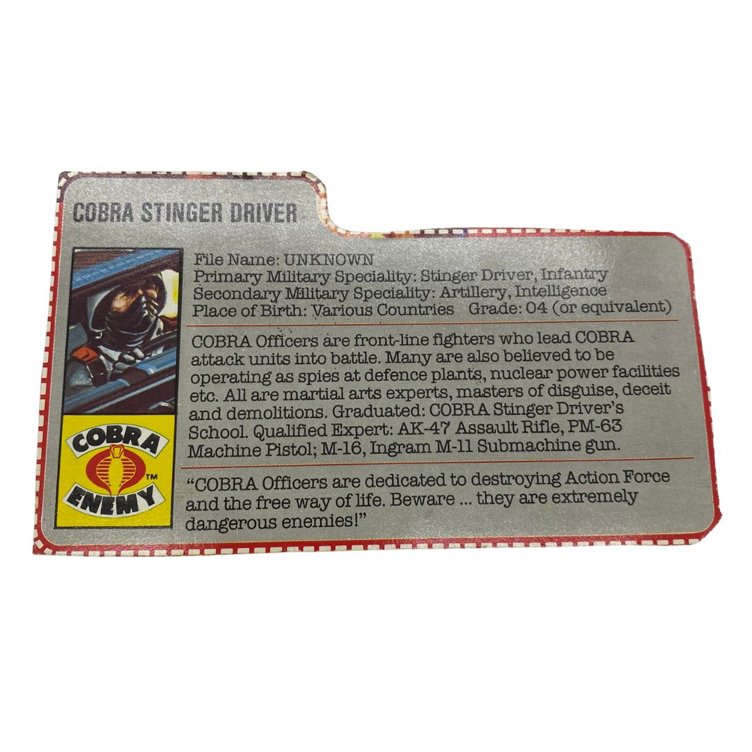 GI Joe, Action Force Cobra Driver filecard Stinger / Night Attack vehicle 61