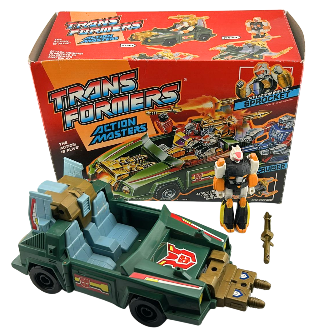 Transformers G1 Action Master Sprocket & Attack Cruiser with box not complete