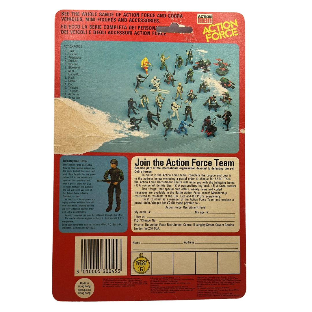 GI Joe, Action Force Stalker cardback filecard backing card by Palitoy