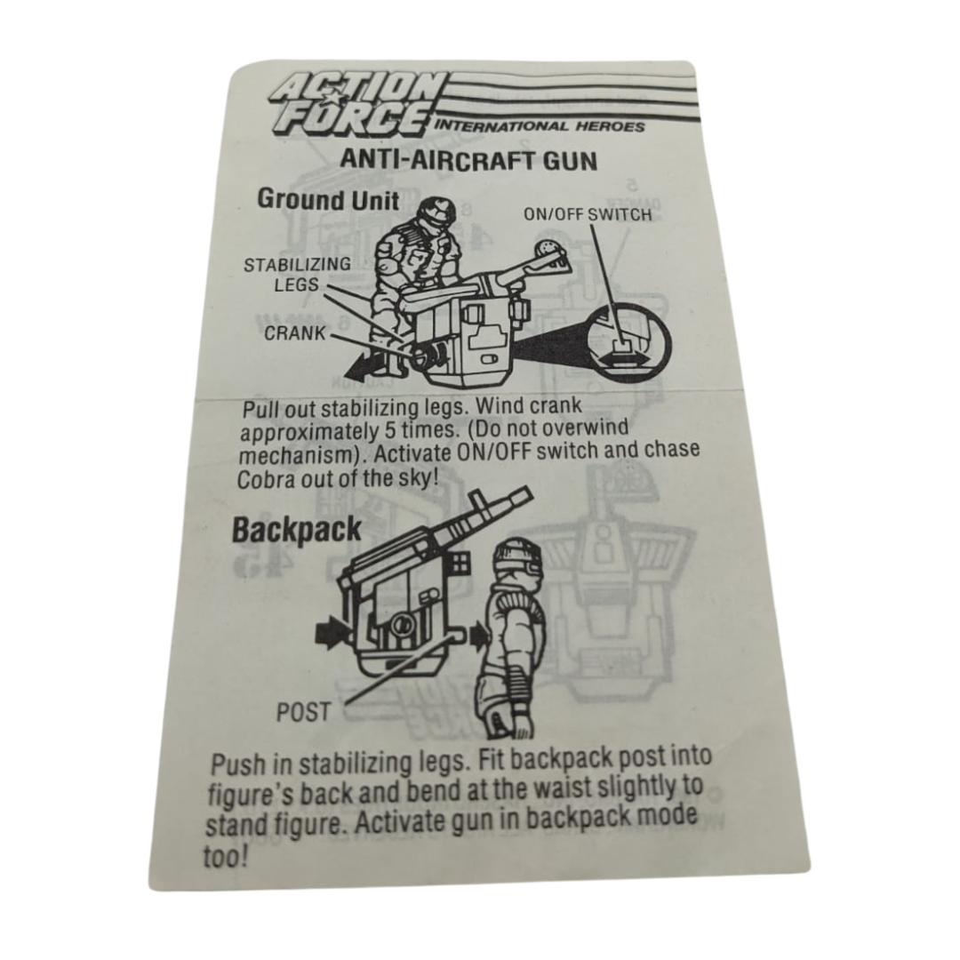 Vintage GI Joe Action Force  Anti Aircraft Gun Hasbro cardbback & instructions