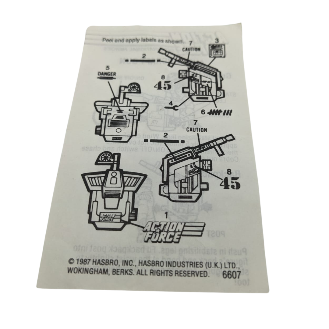 Vintage GI Joe Action Force  Anti Aircraft Gun Hasbro cardbback & instructions