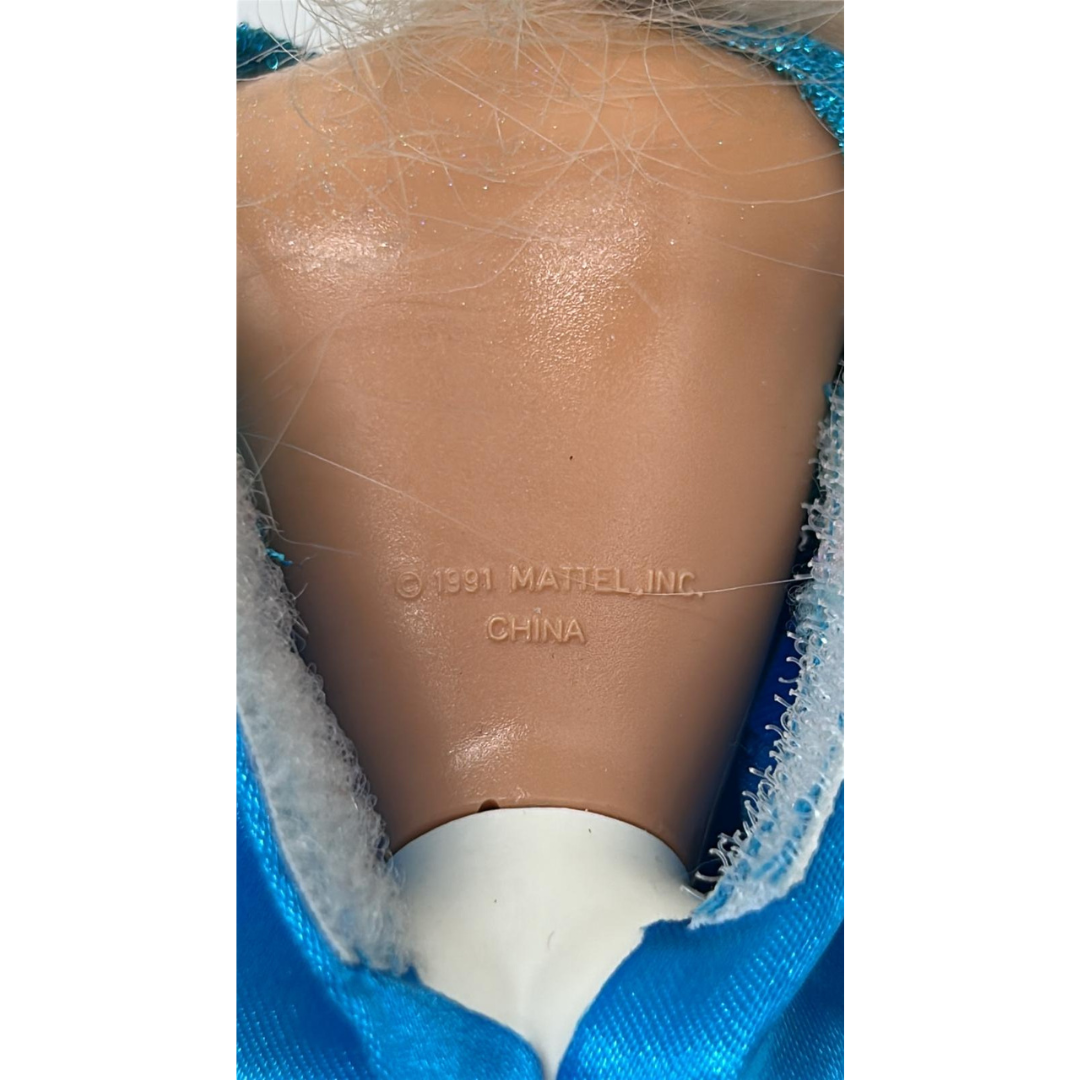 Barbie 1991 genuine doll by Mattel in blue ballgown dress & shoes made in China