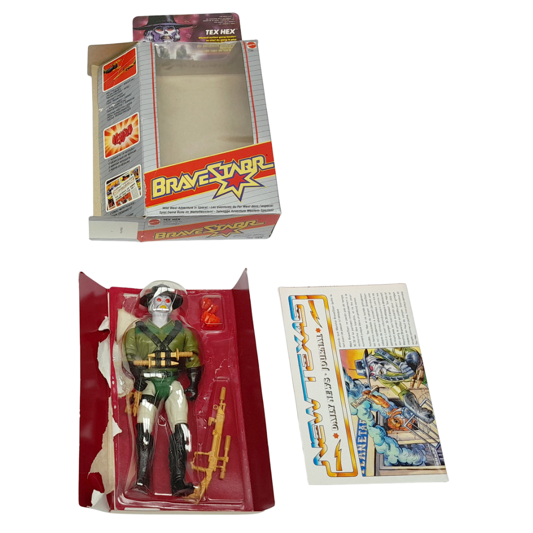 Bravestarr Tex Hex complete in opened box with bubble by Mattel