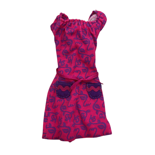 Barbie Fashion Doll Red & Purple Dress Pockets Satin Tie Belt Vintage Genuine 49