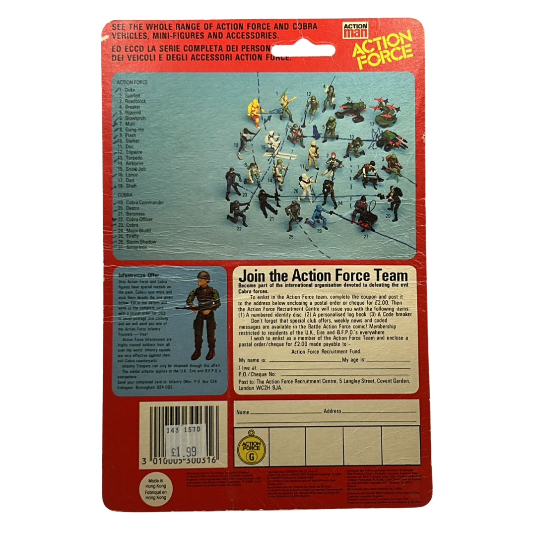 GI Joe, Action Force Blowtorch cardback filecard backing card by Palitoy