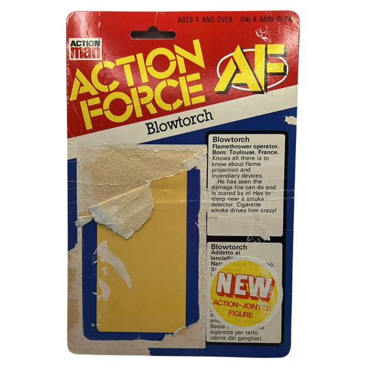 GI Joe, Action Force Blowtorch cardback filecard backing card by Palitoy