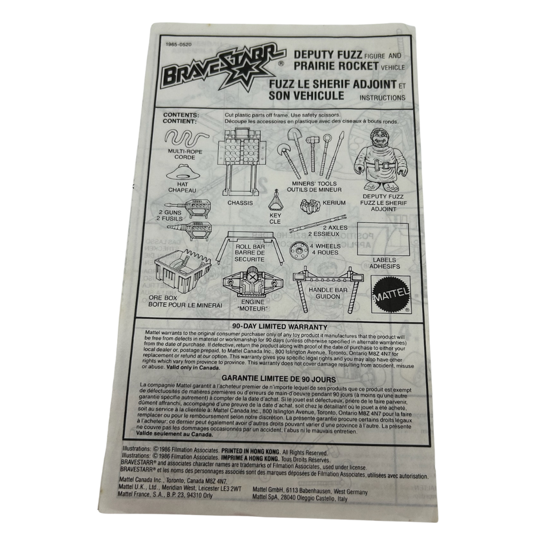 Bravestarr Deputy Fuzz & Prairie Rocket instructions sheet & card part by Mattel