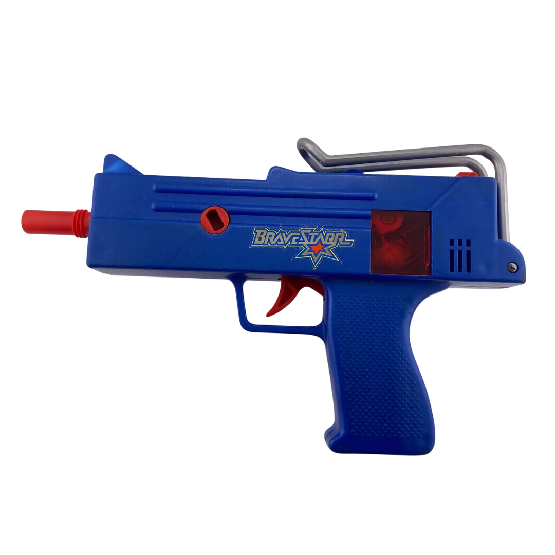 Bravestarr blue cap gun vintage toy in good condition uzi style wind gun