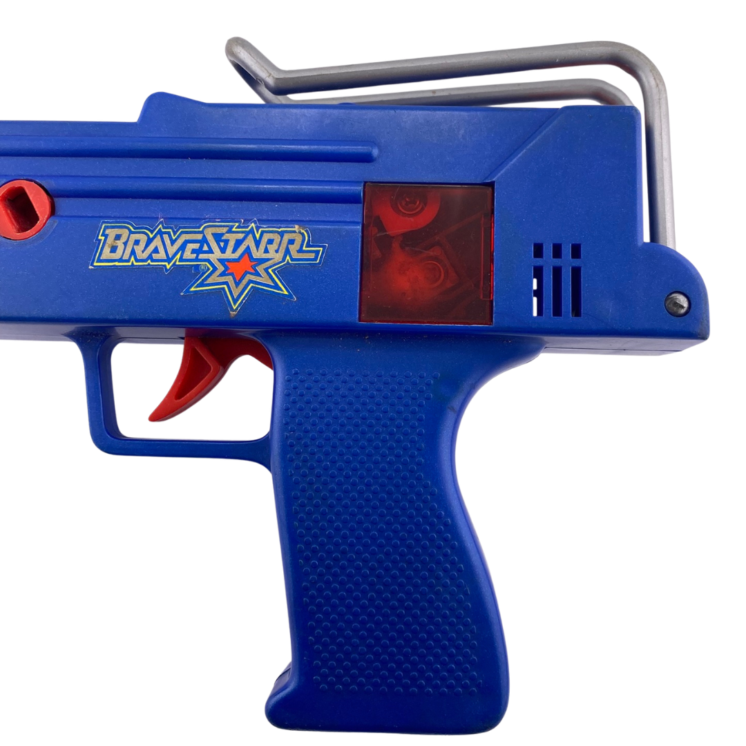 Bravestarr blue cap gun vintage toy in good condition uzi style wind gun