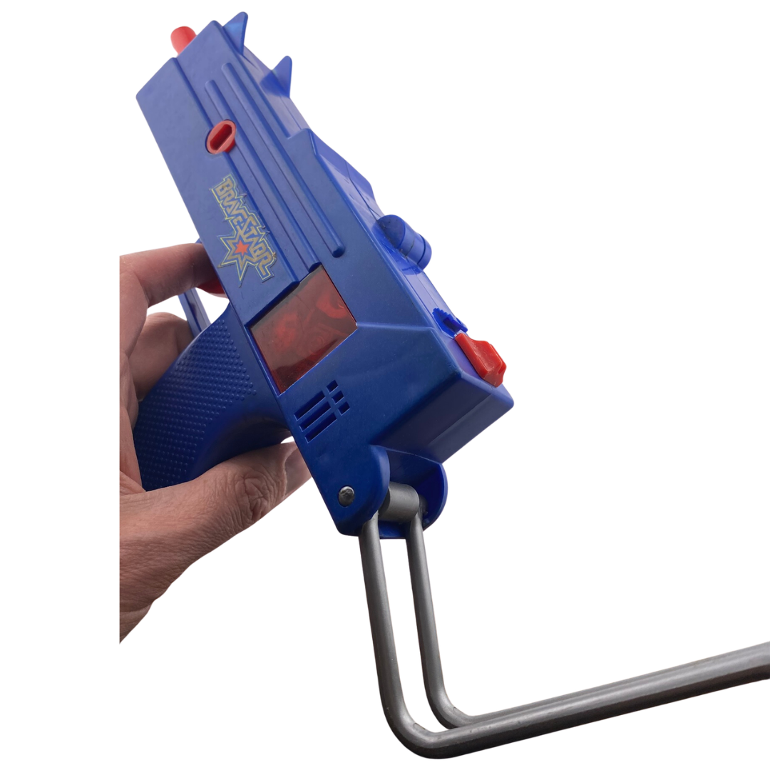 Bravestarr blue cap gun vintage toy in good condition uzi style wind gun