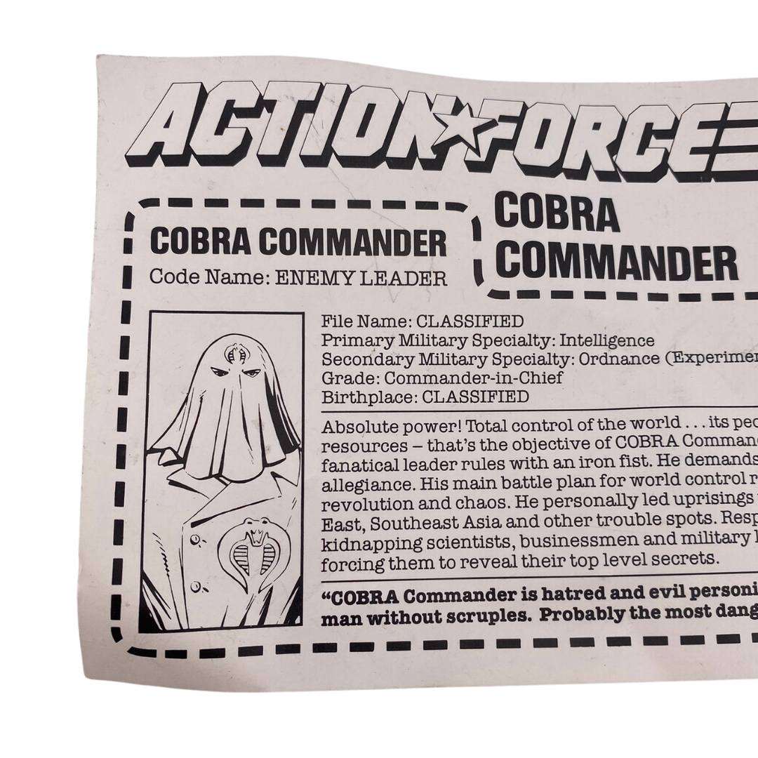 GI Joe, Action Force Cobra Commander V2 hooded figure with UK mailaway filecard