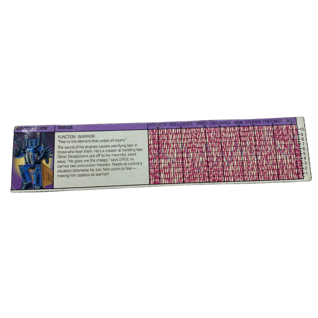 G1 Transformers Dirge Tech Spec information cardback 607