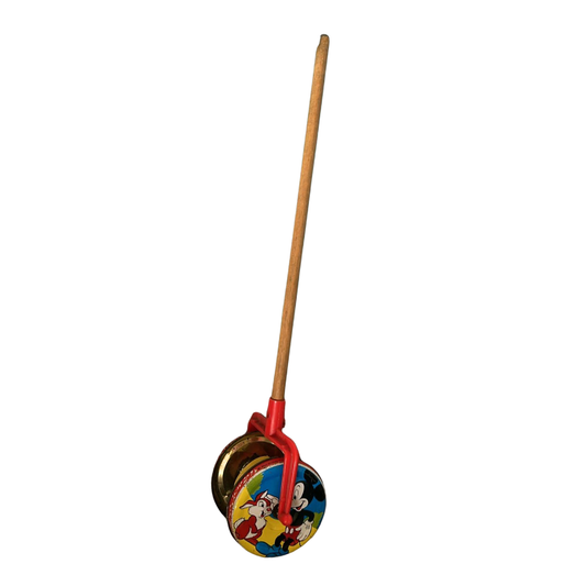 1960's Disney Mickey Mouse & Thumper rabbit tin clacker wheel vintage toy