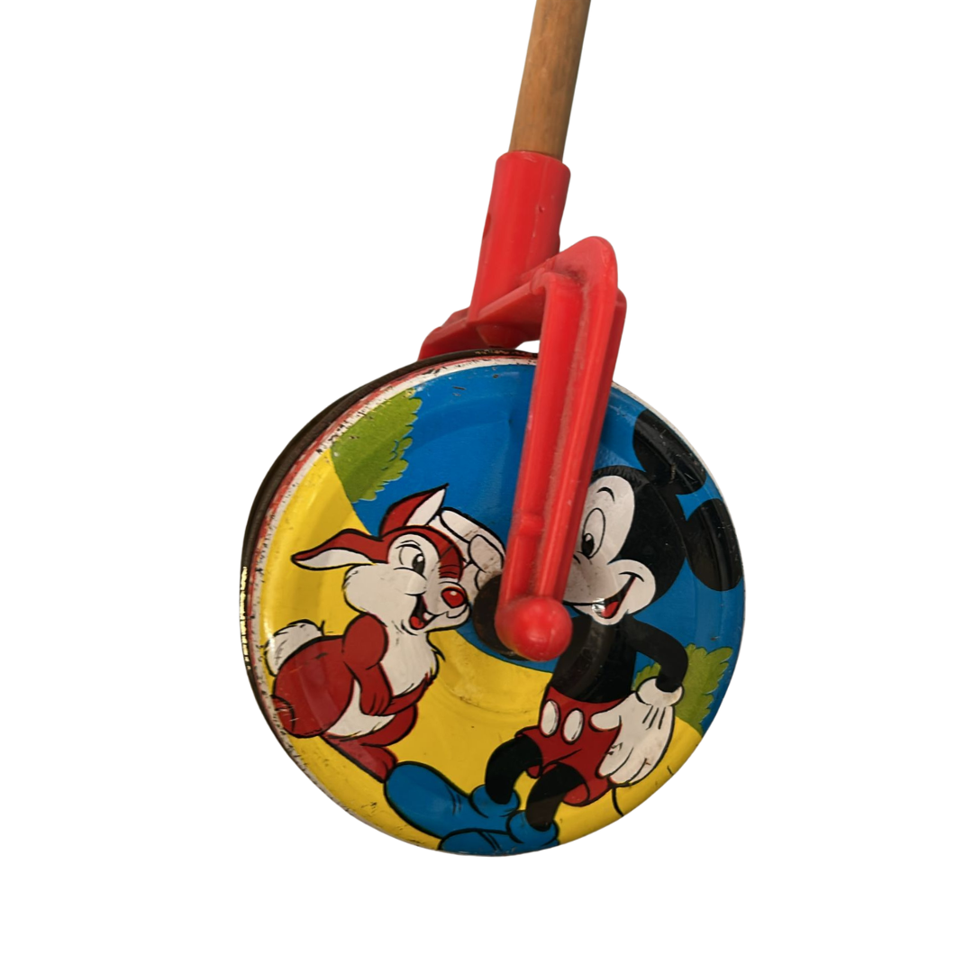 1960's Disney Mickey Mouse & Thumper rabbit tin clacker wheel vintage toy