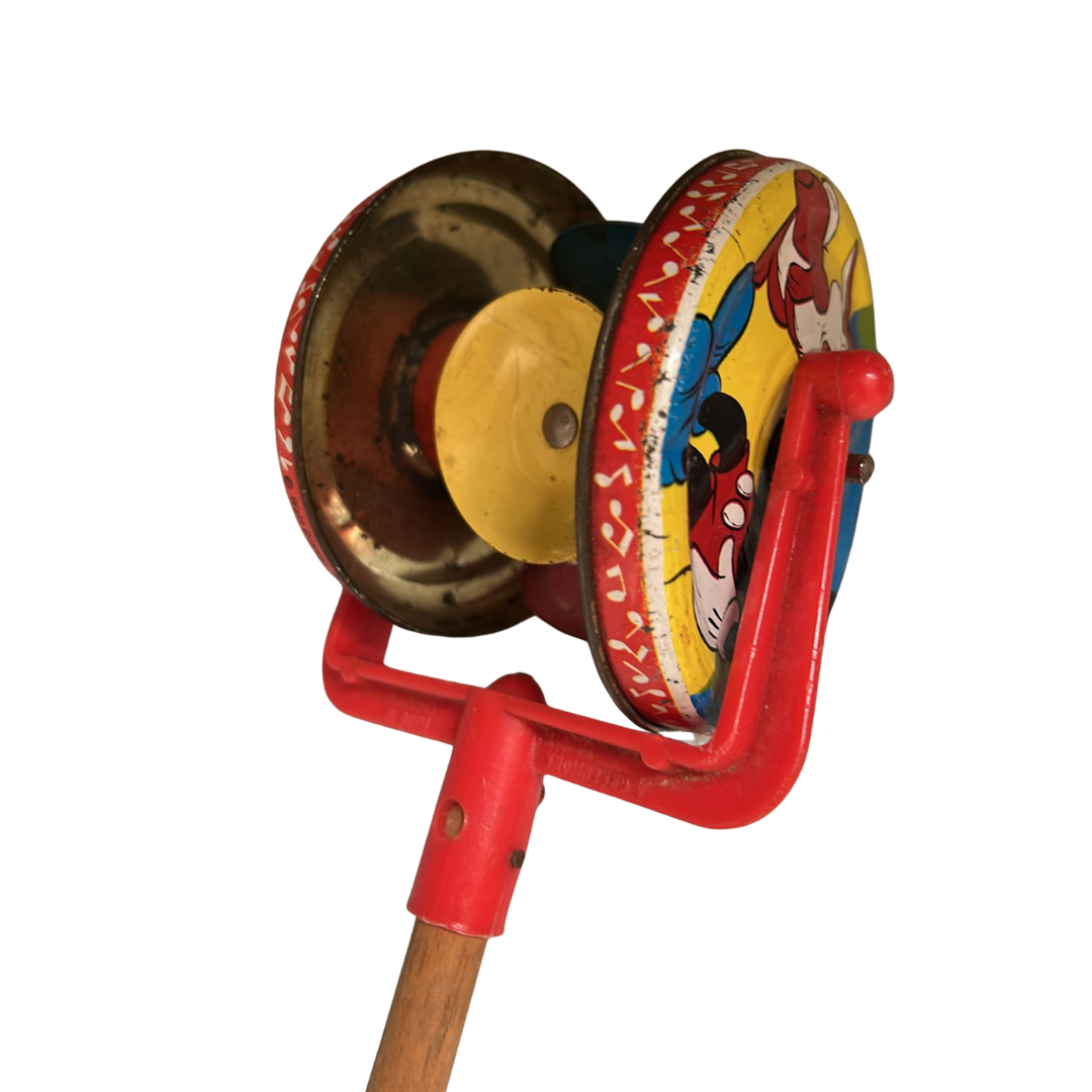 1960's Disney Mickey Mouse & Thumper rabbit tin clacker wheel vintage toy
