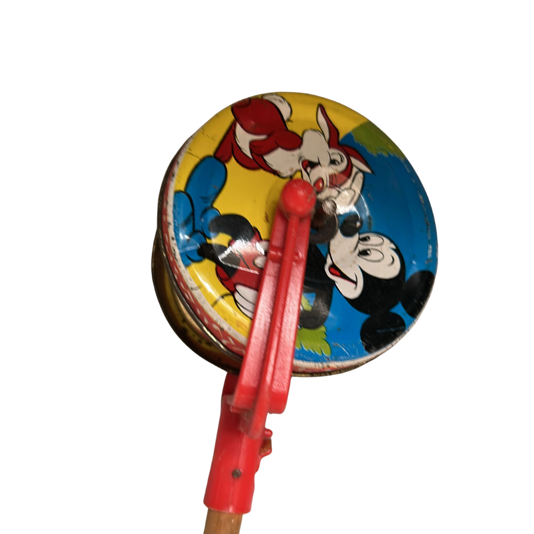 1960's Disney Mickey Mouse & Thumper rabbit tin clacker wheel vintage toy