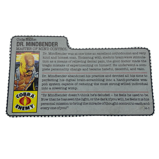 GI Joe, Action Force Dr Mindbender figure filecard UK version 212