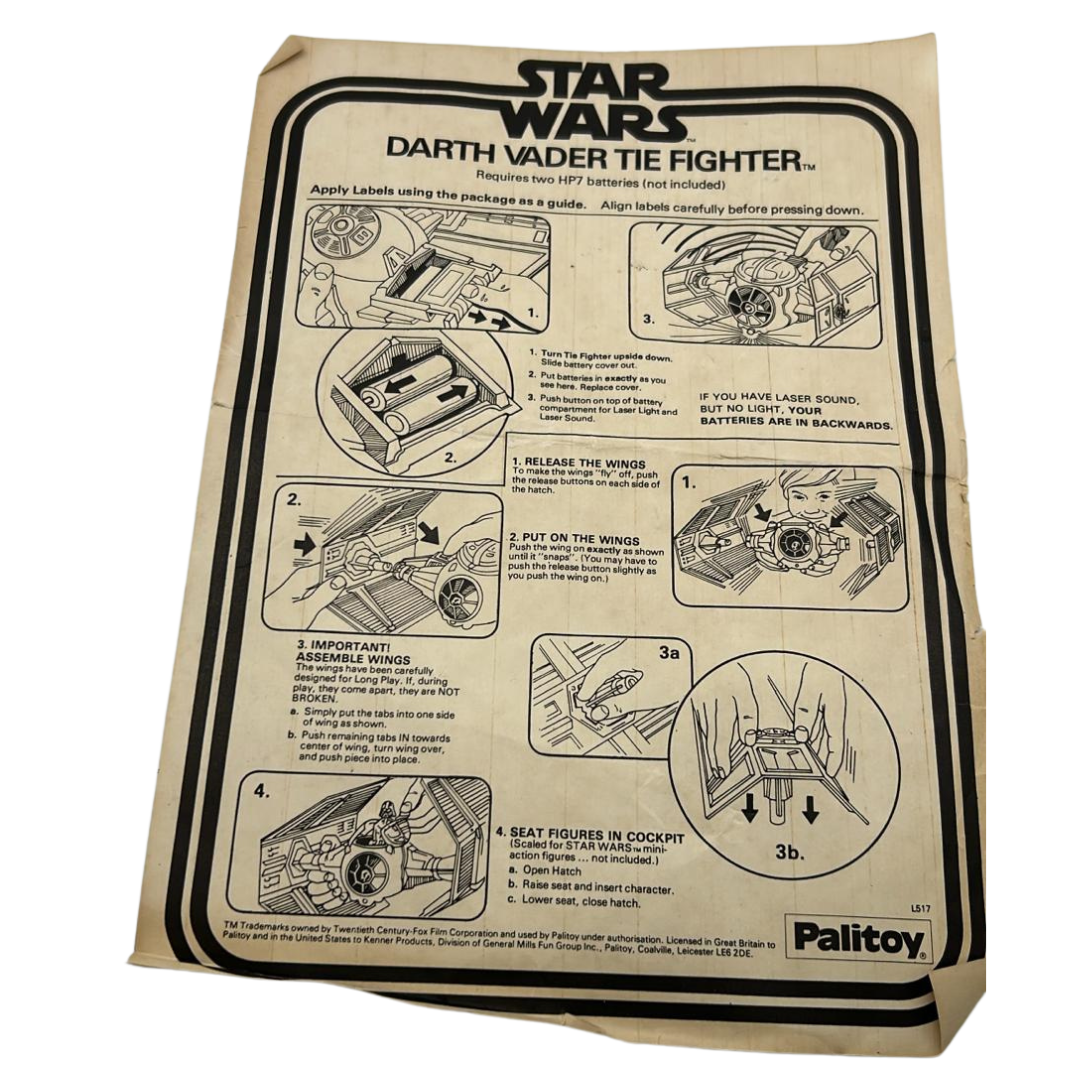 Vintage Star Wars Darth Vader Tie Fighter Palitoy Instructions original 147