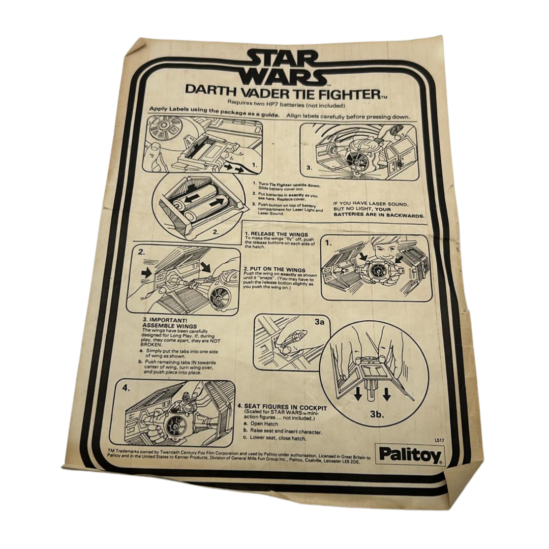 Vintage Star Wars Darth Vader Tie Fighter Palitoy Instructions original 147