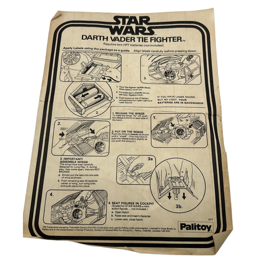 Vintage Star Wars Darth Vader Tie Fighter Palitoy Instructions original 147