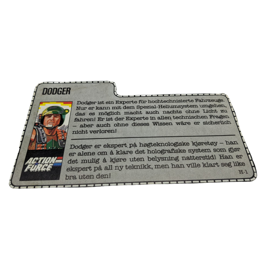 Gi Joe, Action Force Dodger filecard German / Danish version