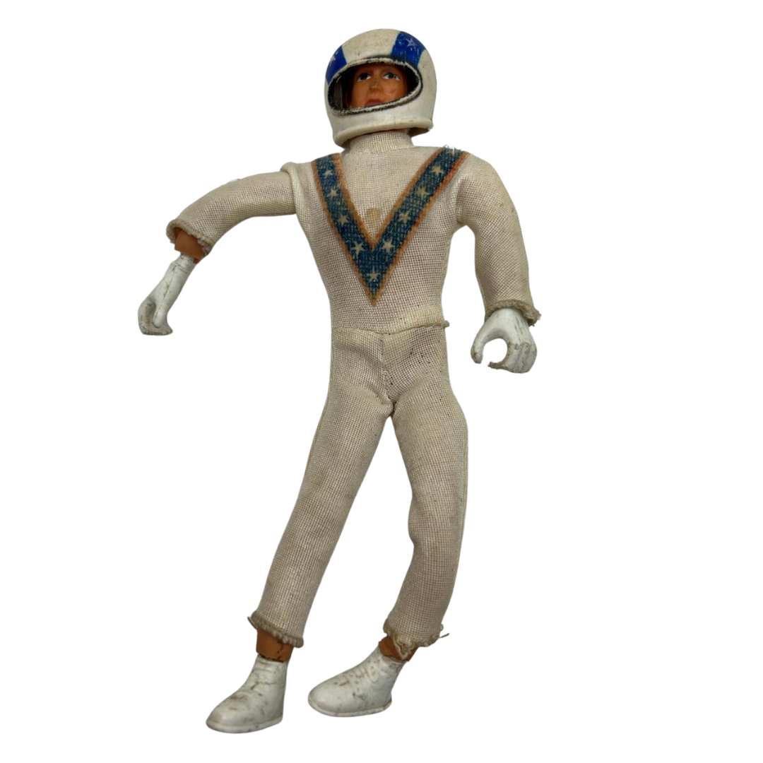 Evel Knievel figure, helmet, dirt bike and gyro winder stand / energiser 467