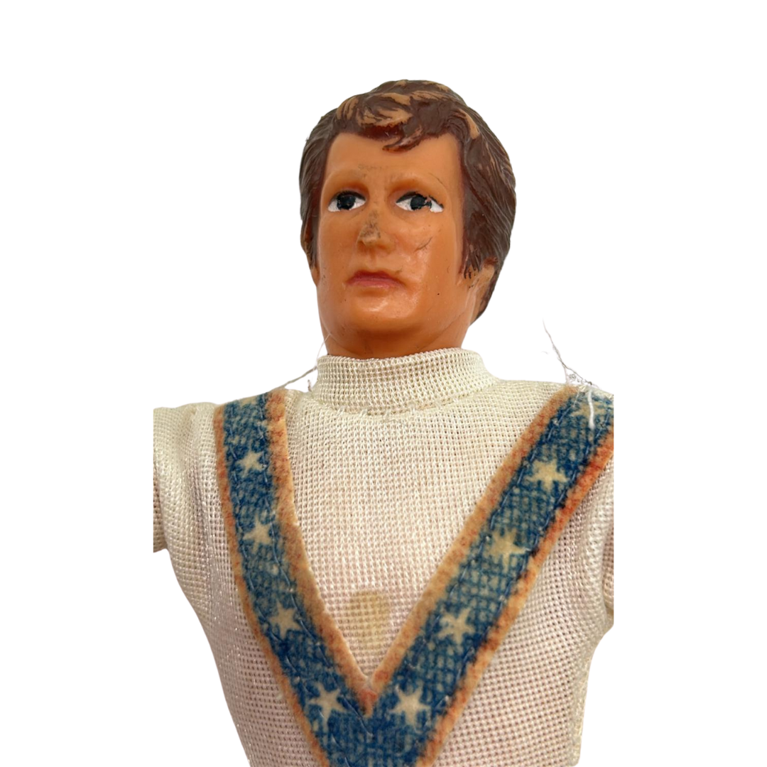 Evel Knievel figure, helmet, dirt bike and gyro winder stand / energiser 467